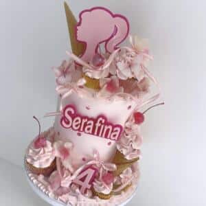 Double Layered Barbie Inspired Name Charm Cake Topper