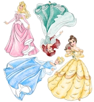 Four princesses in colourful dresses.