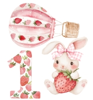 Bunny with strawberry and hot air balloon